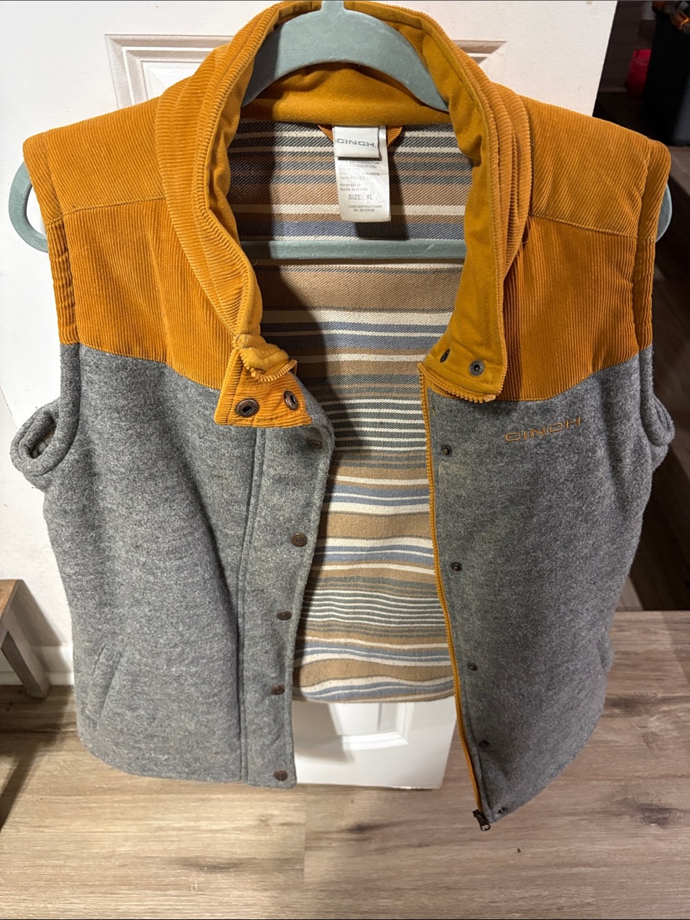 Cinch Women's Gray Vest with Mustard Corduroy Yoke
